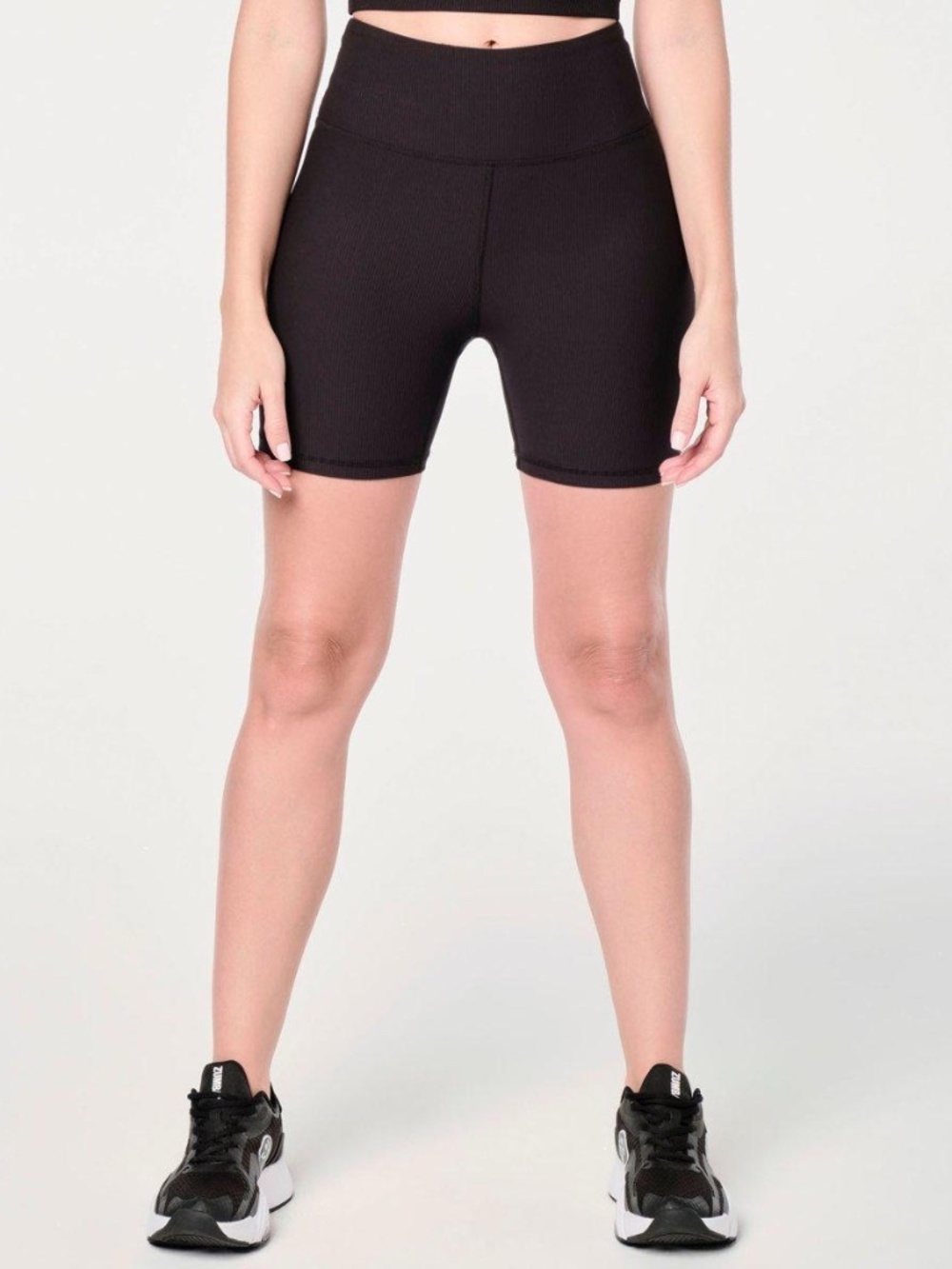 Zumba Prep High Waisted Ribbed Biker Shorts, Black, Size Small